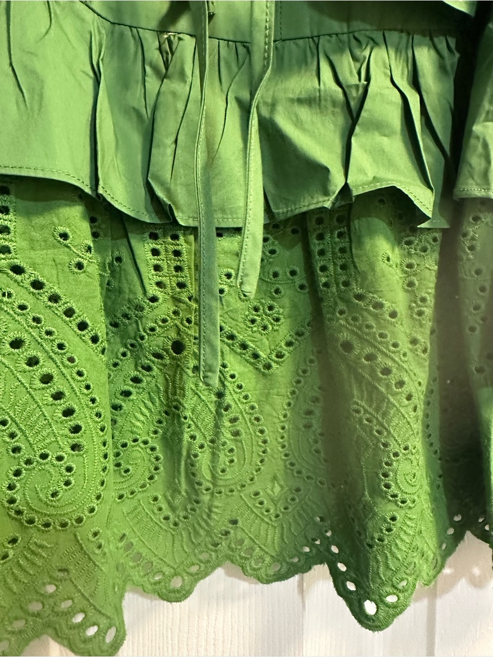 Hyacinth House Green Eyelet Peplum Puff-Sleeve Blouse - Picture 3 of 5